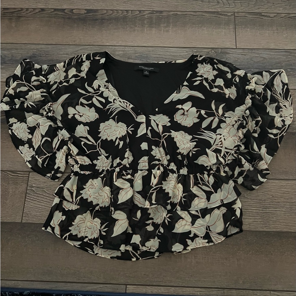Marc New York Black and Cream Floral Blouse